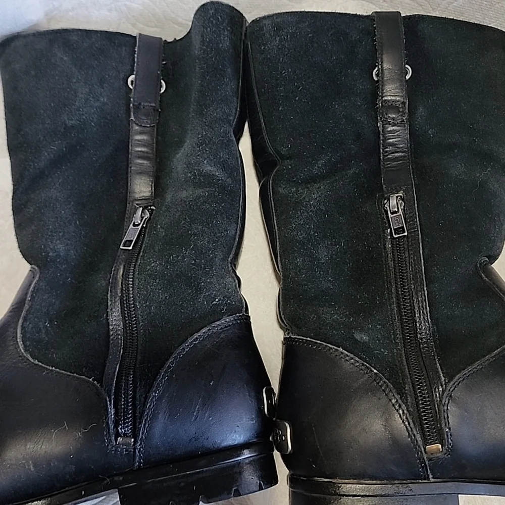 Vintage UGG Black Leather Unisex Boots Sz 9L/7.5M Goth Biker Winter Snow Durable